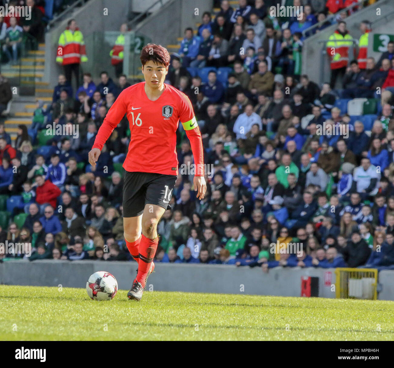 24 March 2018. International Football firendly 2018, Northern Ireland v South Korea at Windsor Park, Belfast. (16) Ki Sung-yueng South Korea. Stock Photo