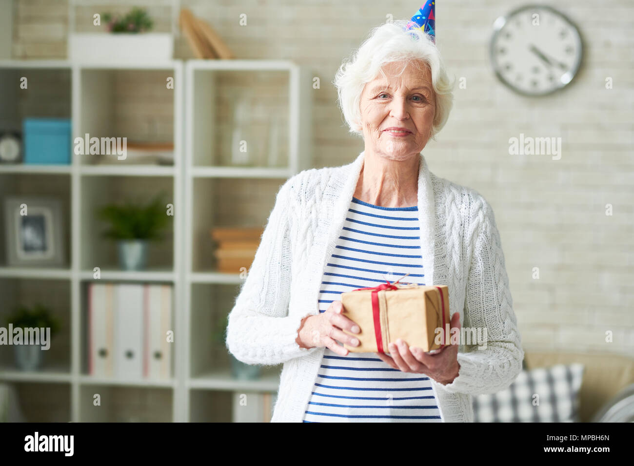 Happy Senior Lady Celebrating Birthday Stock Photo - Alamy