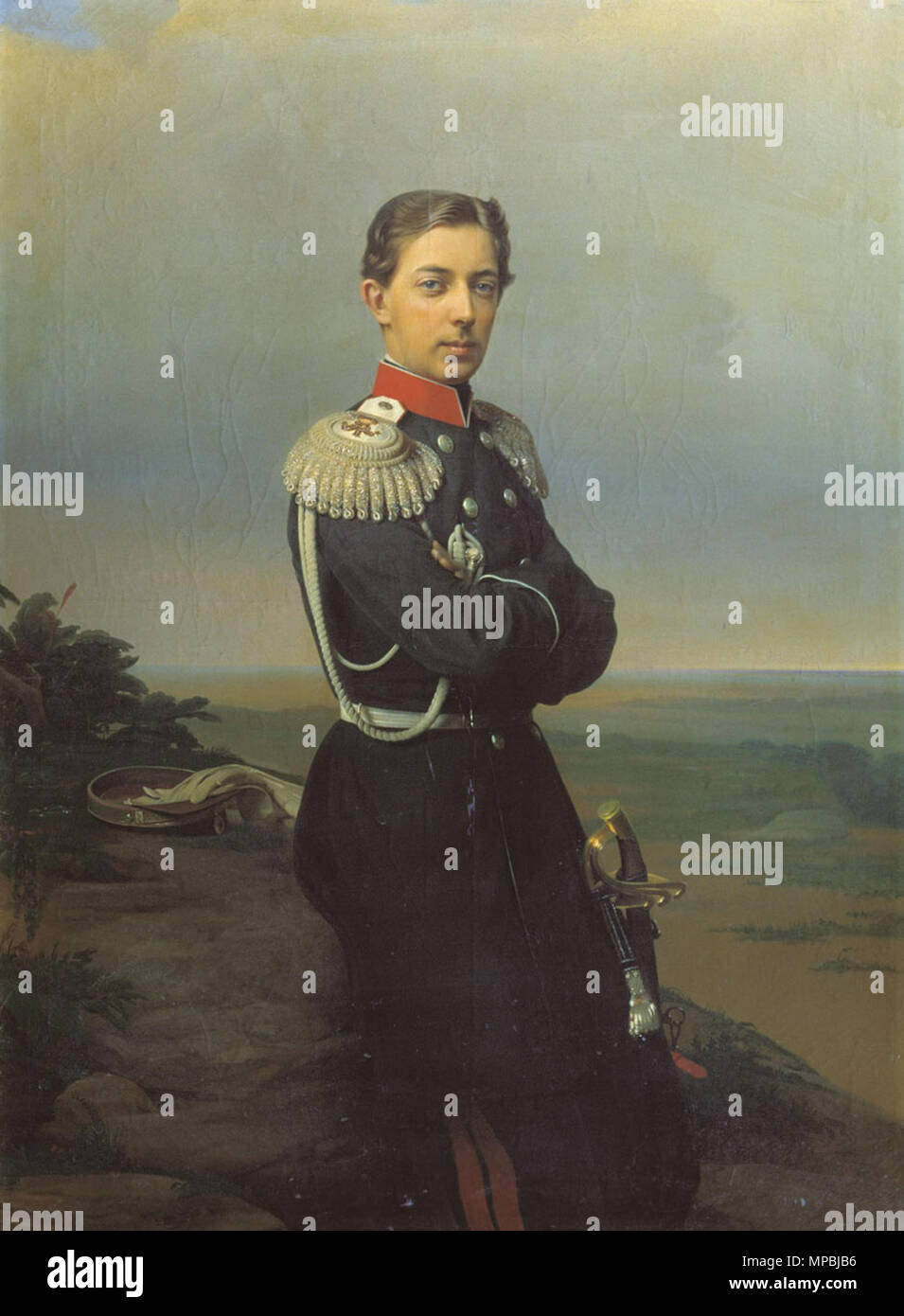 English: Portrait of Grand Duke Nicholas Alexandrovich. Magyar: Nyikolaj Alekszandrovics nagyherceg arcmása. Русский: Портрет великого князя Николая Александровича. .  English: Grand Duke and Tsarevich Nicholas Alexandrovich of Russia (1843–1865), the Heir to the Russian Throne. Magyar: Nyikolaj Alekszandrovics orosz nagyherceg és cárevics (1843–1865), Oroszország trónörököse. . 1860s.    Sergey Zaryanko  (1818–1870)     Alternative names Russian: Сергей Константинович Зарянко  Description Russian painter  Date of birth/death 24 September 1818 (in Julian calendar) 1871  Location of birth/death Stock Photo