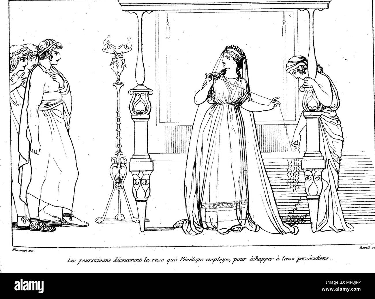 English Illustrations Of Odyssey Francais Les Poursuivants Decouvrent La Ruse Que Penelope Employe Pour Echapper A Leurs Persecutions 日本語 機を織るペーネロペイアと求婚者たち 1810 John Flaxman 1755 16 Alternative Names John Flaxman Ii English Illustrations Of Odyssey Francais Les Poursuivants Decouvrent La Ruse Que Penelope Employe Pour Echapper A Leurs Persecutions 日本語 機を織るペーネロペイアと求婚者たち 1810 John Flaxman 1755 16 Alternative Names John Flaxman Ii