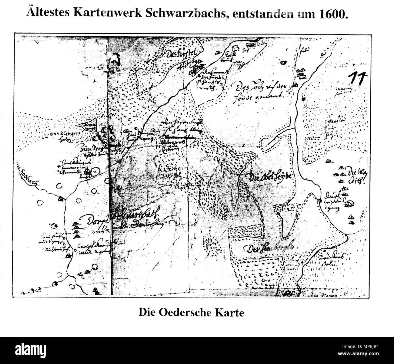 . Deutsch: um 1600, erste Kartierung von Schwarzbach/Erzgeb. circa 1600. Matthias Oeder († 1614) 939 Oedersche Karte Stock Photo