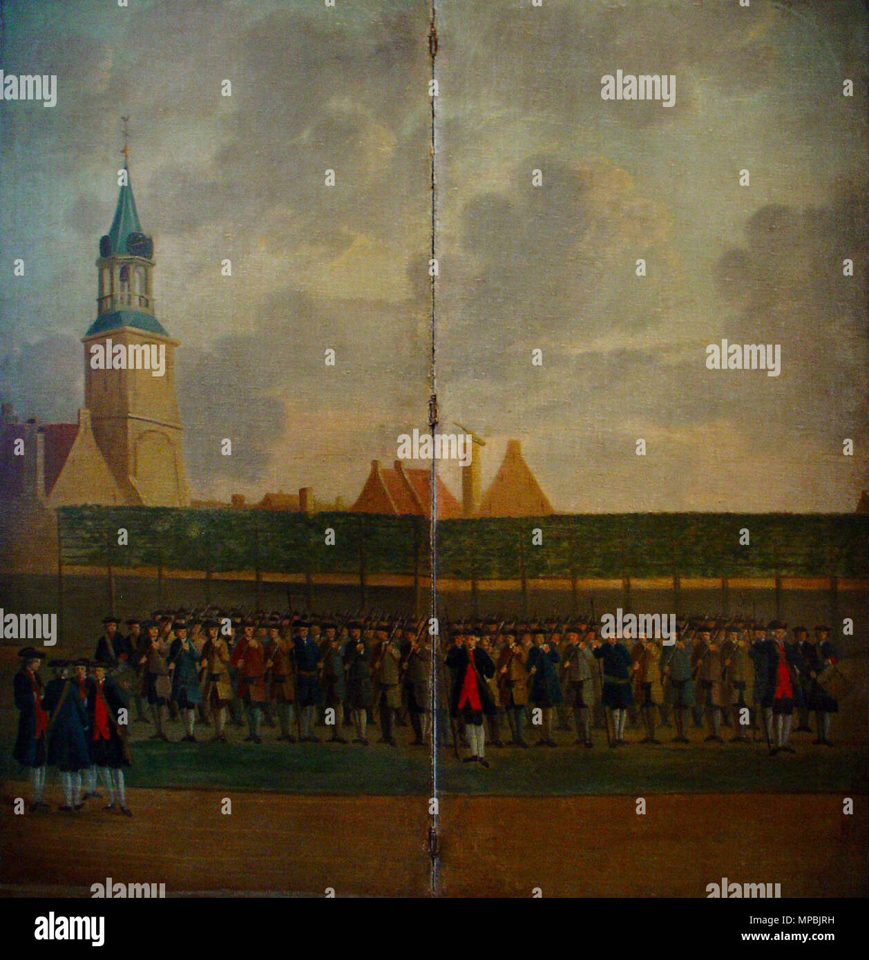 .  Nederlands: Stadserf en oefenterrein der Goudse schutterij - kamerscherm . circa 1764-1769.    Simon Klapmuts  (1734–1780)    Alternative names I.S. Klapmuts  Description Dutch painter, draughtsman, printmaker and etcher  Date of birth/death 24 June 1734 (baptised) 16 February 1780 (buried)  Location of birth/death Moordrecht Moordrecht  Work period between circa 1768 and circa 1780  Authority control  : Q18516810 BPN: 50482047 RKD: 44587 939 Oefenterrein schutterij door Simon Klapmuts Stock Photo