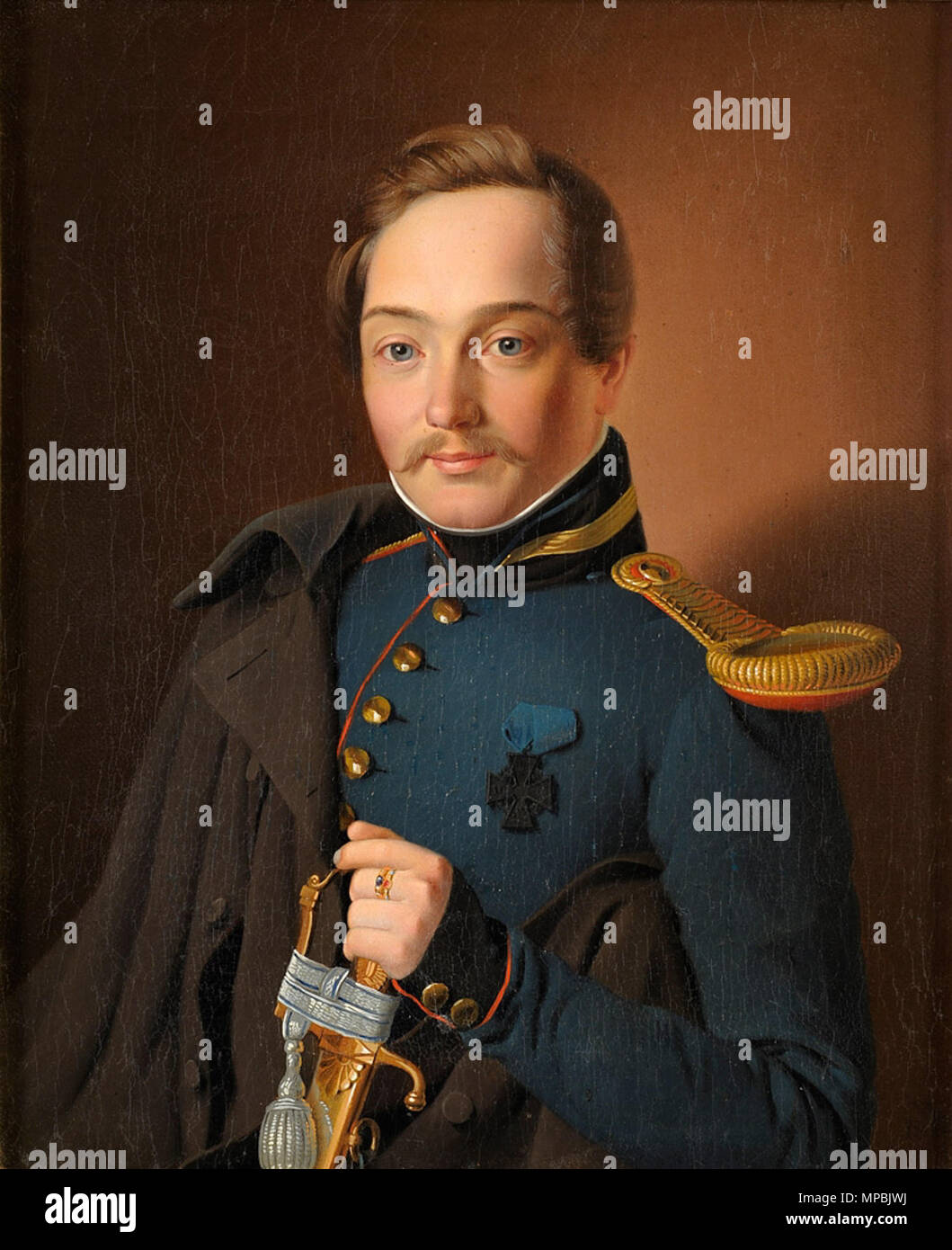 . Preußischer Offizier. Öl auf Leinwand, 31 x 25 cm. Undeutlich monogrammiert. Datiert 1841 . 1841.   939 Offizier 1841 Stock Photo