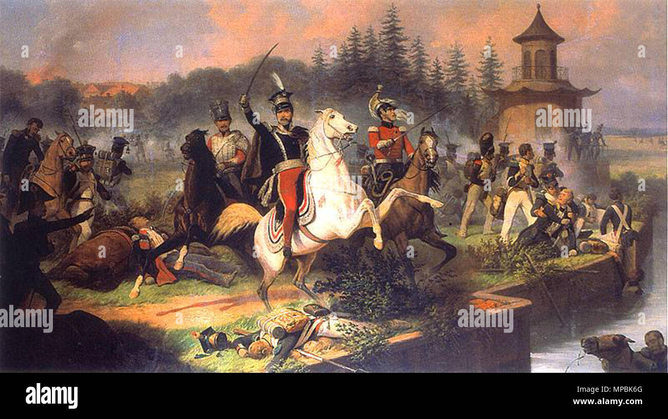 English: Death of Prince Józef Poniatowski in the Battle of Leipzig ...