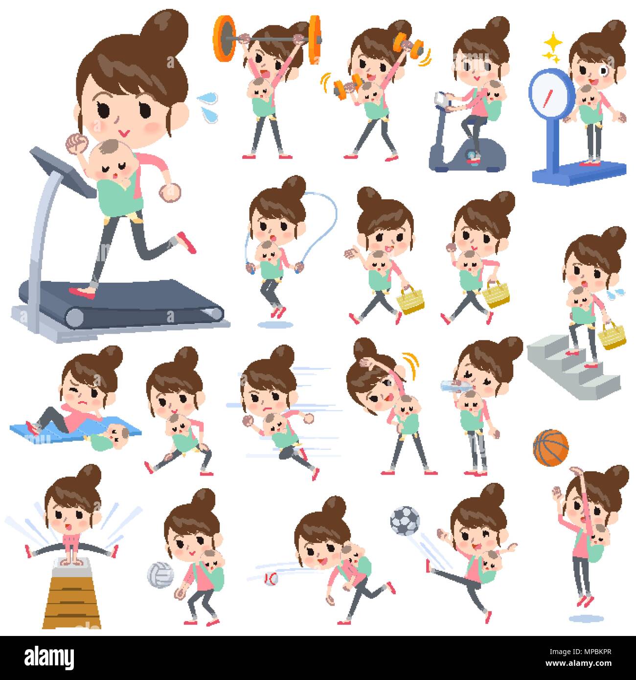 Set of various poses of Mother and baby Sports & exercise Stock Vector ...
