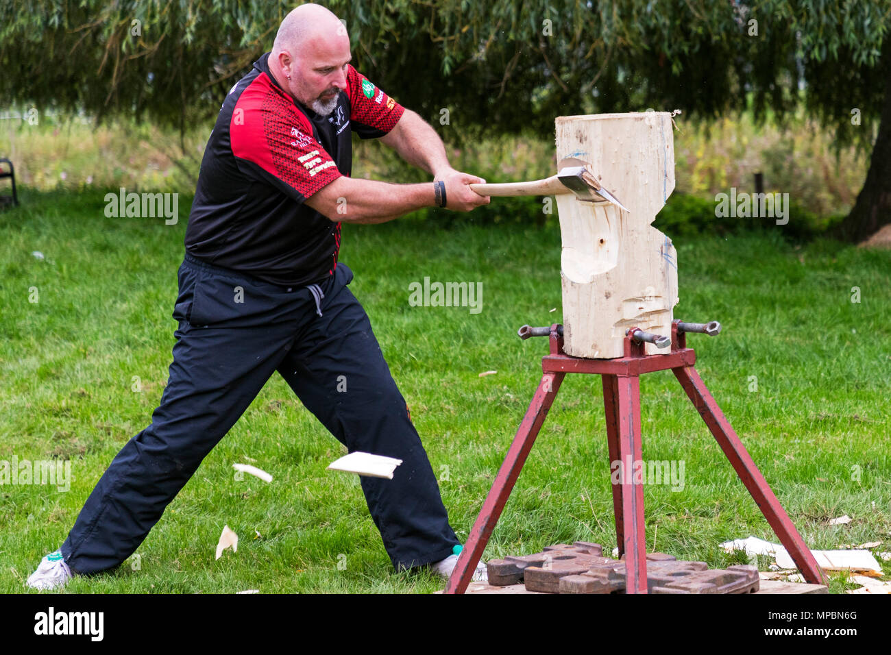 Wood cutting display at Stokesley Show, North Yorkshire, England, UK Stock Photo