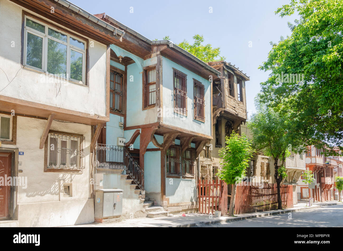 https www alamy com beautiful old street in downtown with houses with wooden shutters in the classic turkish ottoman style turkey center of afyonkarahisar the two story image185885611 html