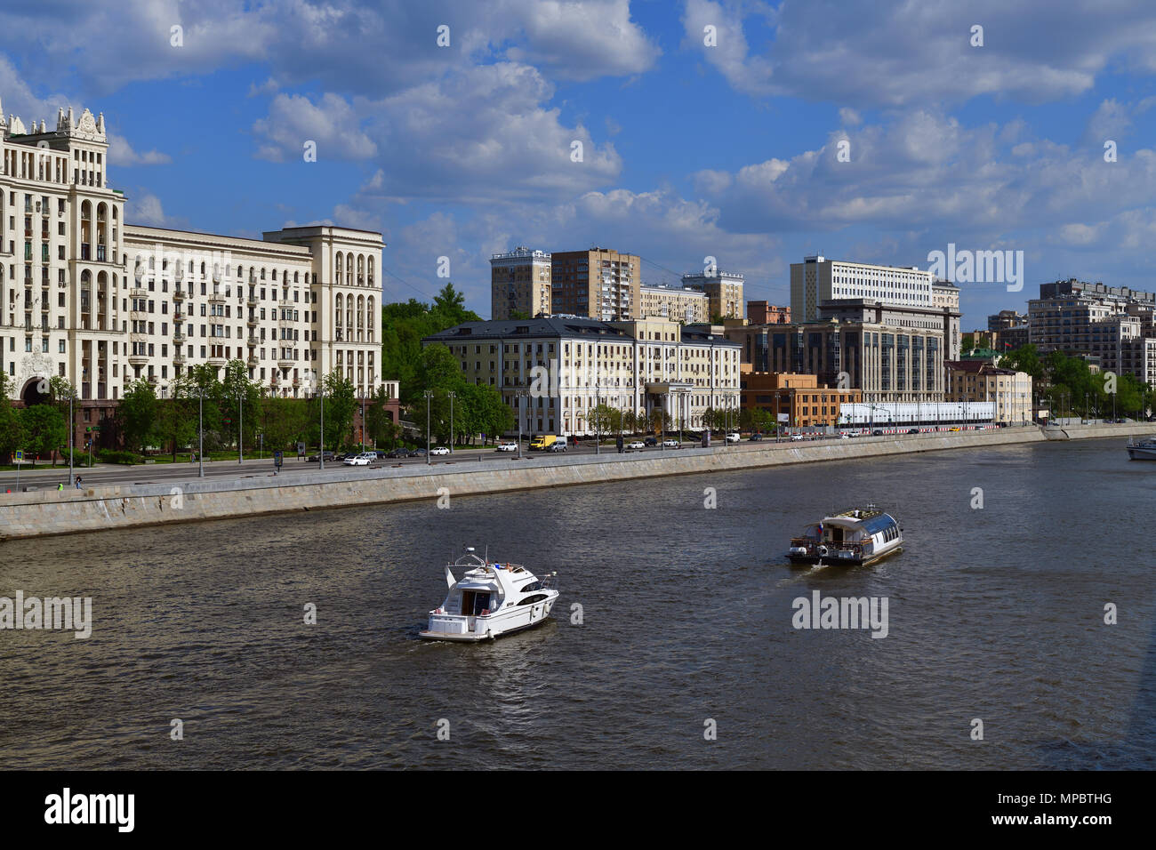 Moscow, Russia - May 12. 2018. Different ships on Moskva river Stock Photo