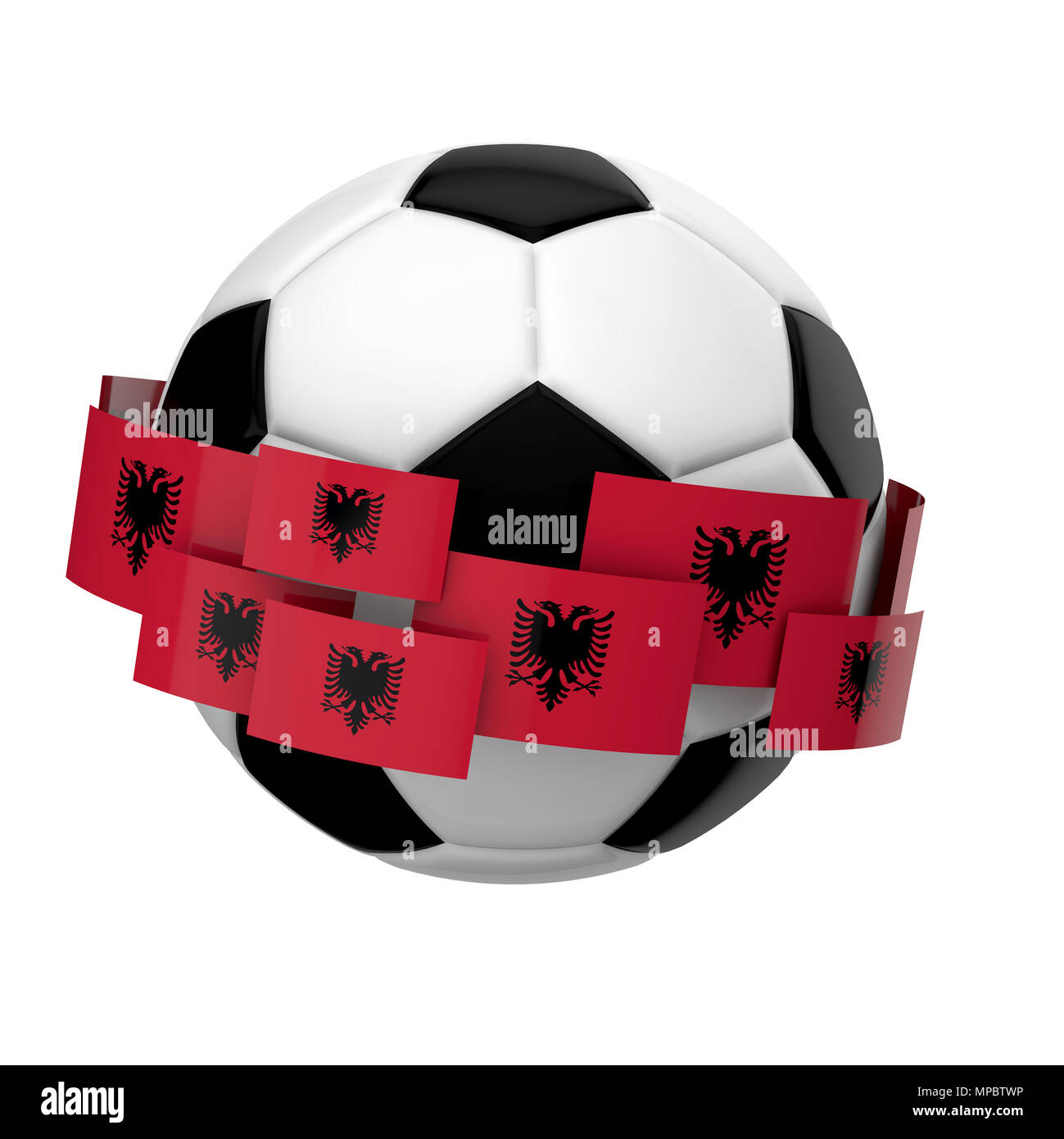 Soccer football with albania flag against a plain white background. 3D