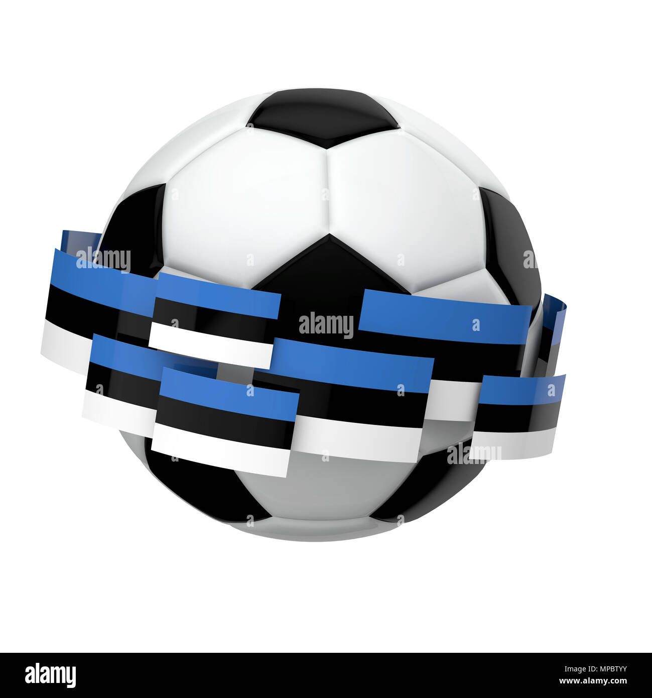 Soccer football with Estonia flag against a plain white background. 3D