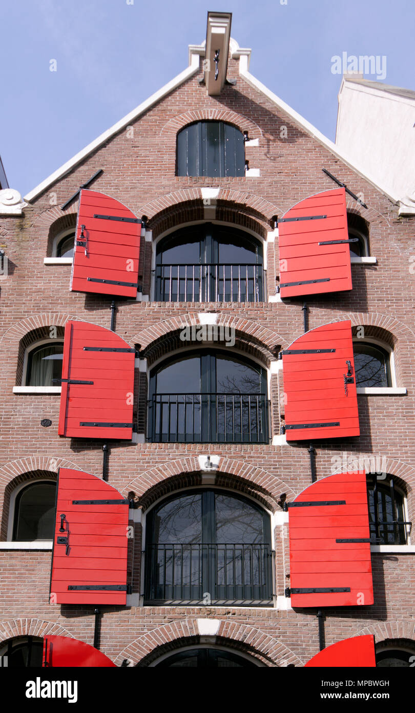 Amsterdam ,Netherlands-april 12, 2015: Window shutters at a amsterdam canal house Stock Photo
