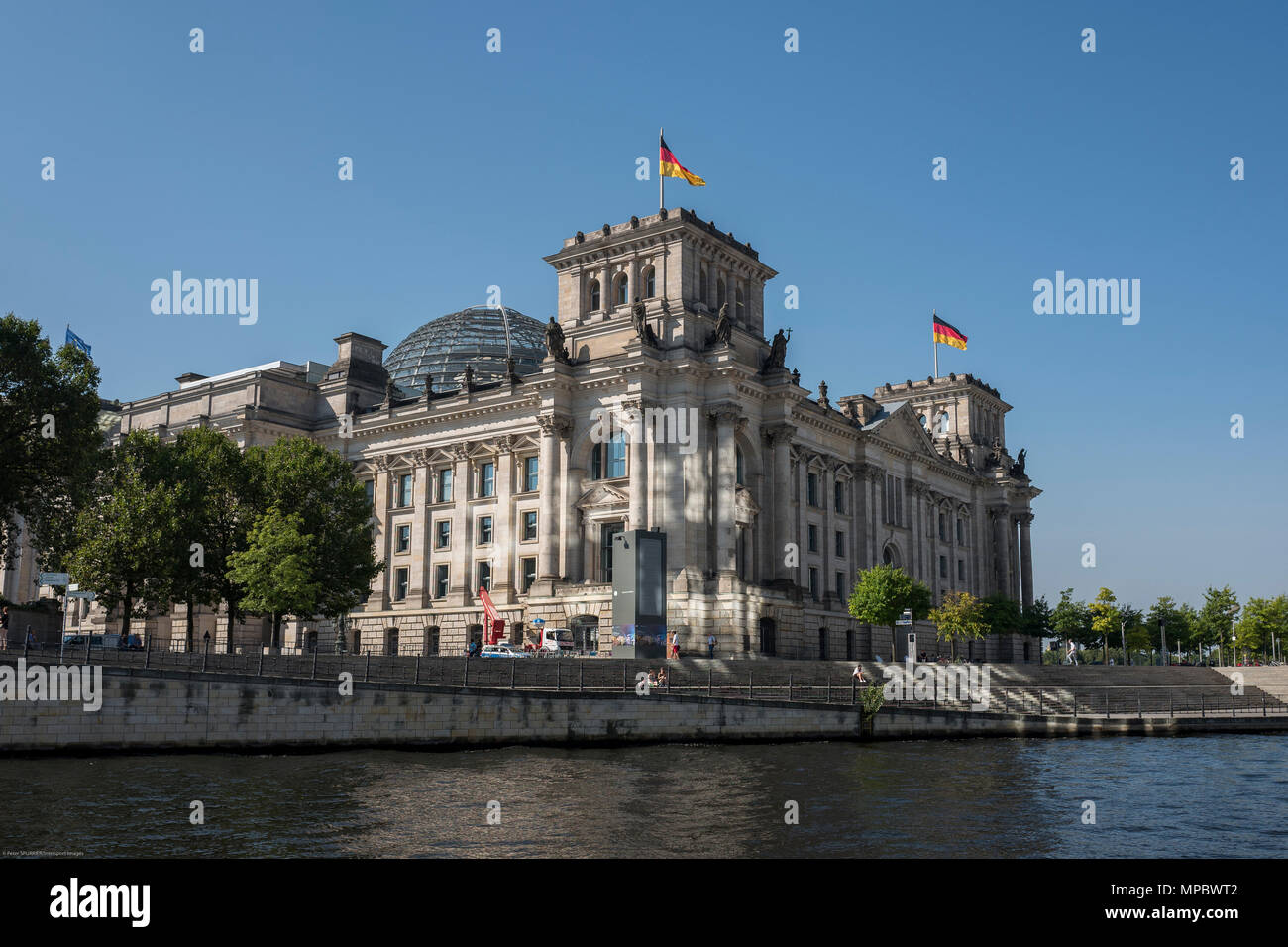 Berlin, Germany.   Reflections from the surrounding glass-fronted buildings. Reichstag with.   Wednesday  30.08.17     30.08.2017   © Peter SPURRIER. Stock Photo