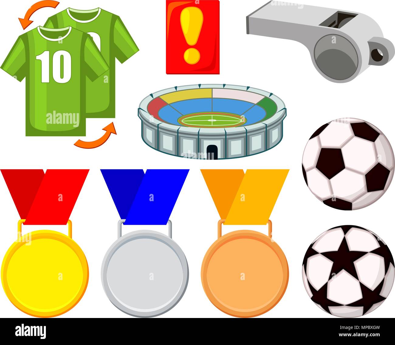 Colorful cartoon soccer 9 elements set Stock Vector