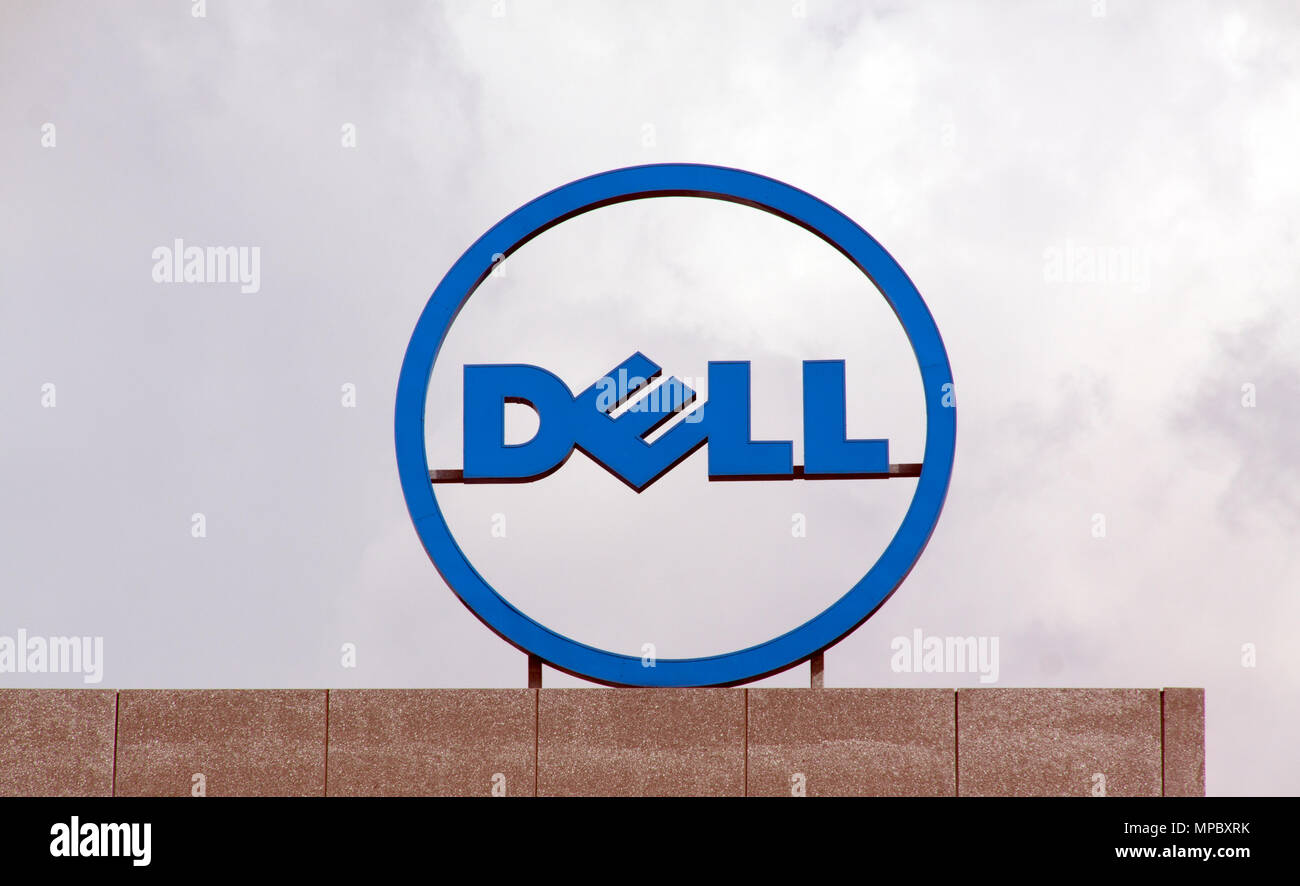 Amsterdam , Netherlands-august 19, 2015: Dell logo at the roof of the dell office in Amsterdam Stock Photo