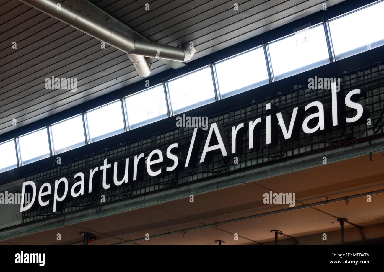 Amsterdam,netherlands-may 12, 2015: Departure arrivel sign at schiphol airport amsterdam leading people to their desitination Stock Photo