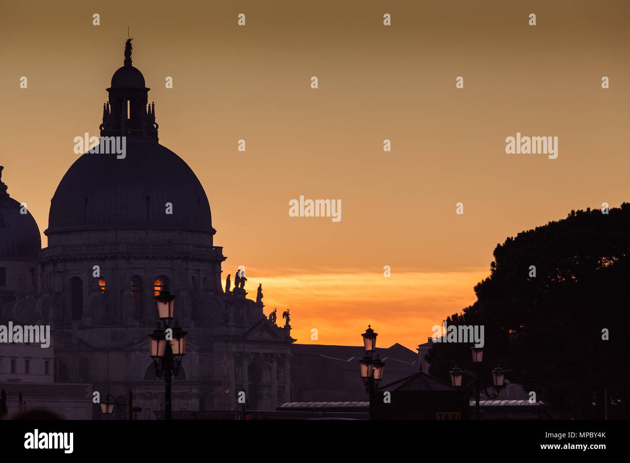 Sunset behind the Basilica della Salute, Venice, Italy Stock Photo
