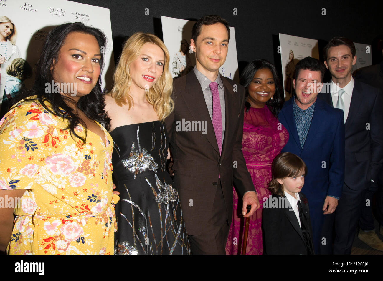 New York, USA. 21st May, 2018. (L-R) Actors Aneesh Sheth, Claire Danes, Jim Parsons, Leo James Davis, Octavia Spencer, director Silas Howard and screenwriter Daniel Pearle attend 'A Kid Like Jake' New York premiere at The Landmark at 57 West on May 21, 2018 in New York City. Credit: Ron Adar/Alamy Live News Stock Photo
