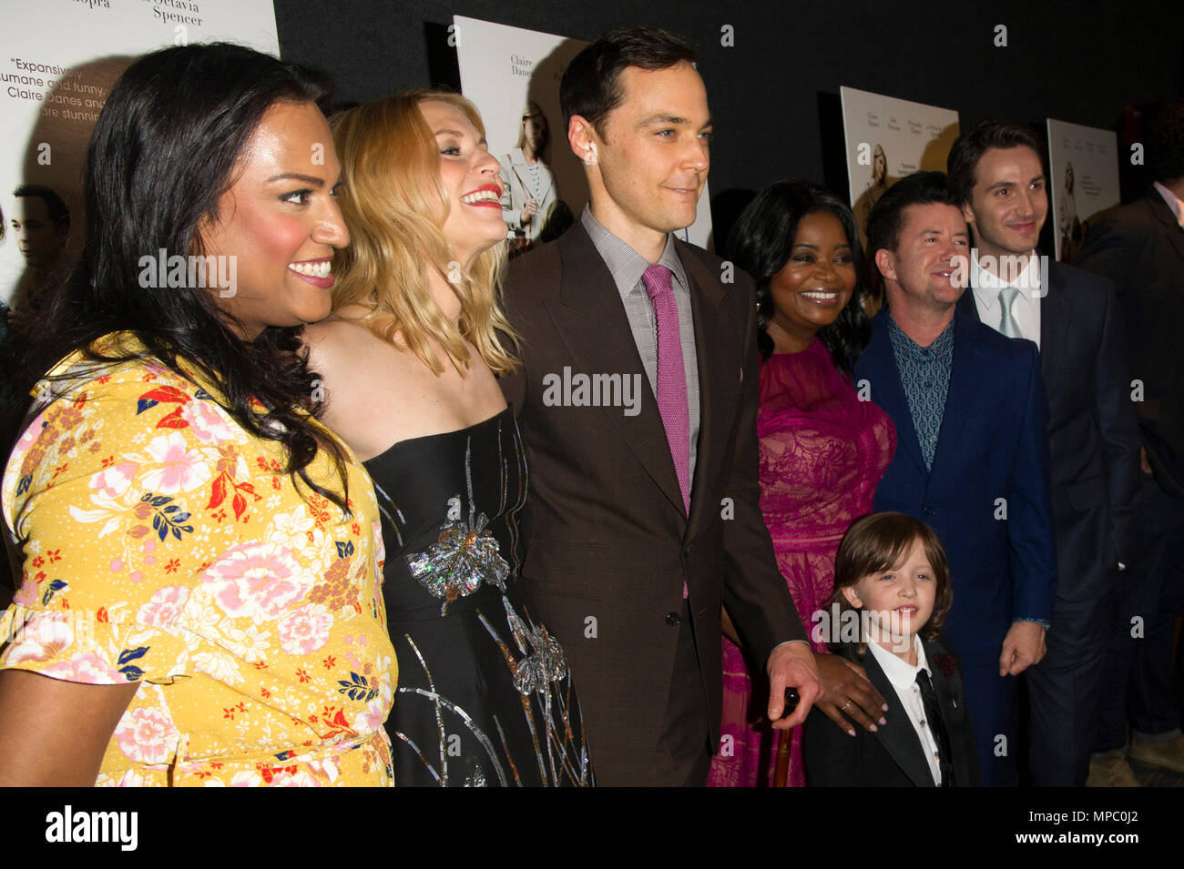 New York, USA. 21st May, 2018. (L-R) Actors Aneesh Sheth, Claire Danes, Jim Parsons, Leo James Davis, Octavia Spencer, director Silas Howard and screenwriter Daniel Pearle attend 'A Kid Like Jake' New York premiere at The Landmark at 57 West on May 21, 2018 in New York City. Credit: Ron Adar/Alamy Live News Stock Photo
