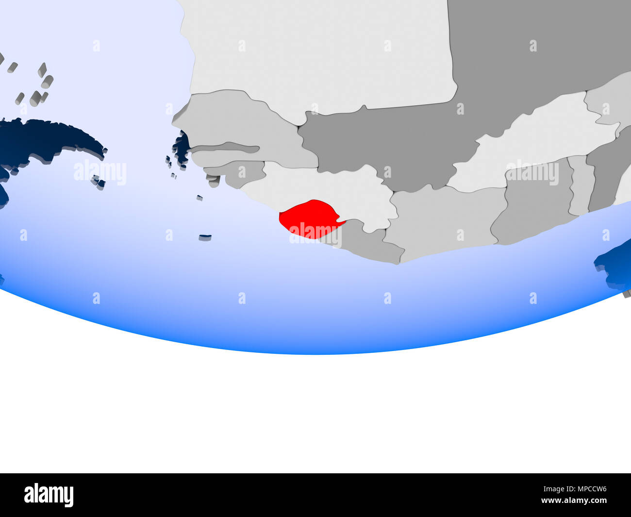 Sierra Leone on 3D model of political globe with transparent oceans. 3D ...