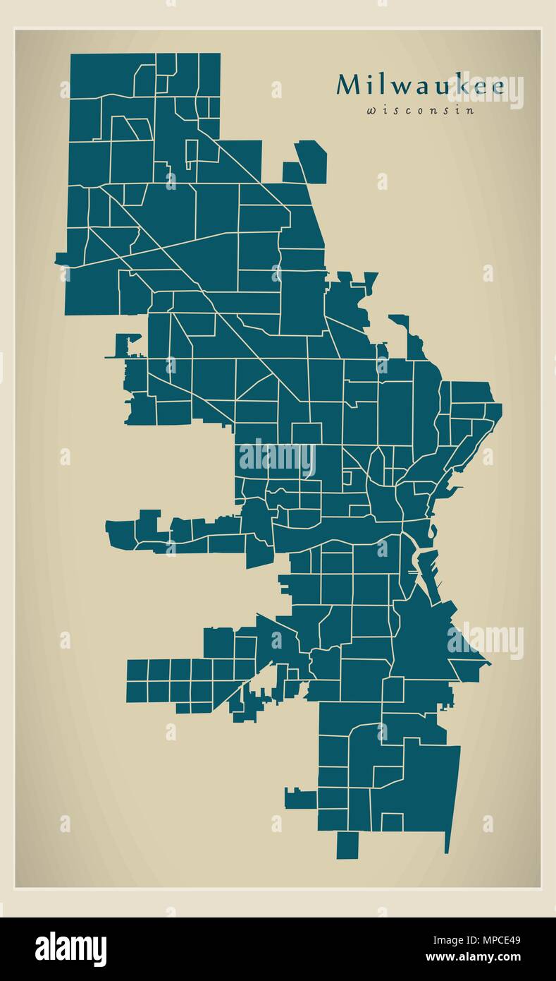 Modern City Map Milwaukee Wisconsin City Of The Usa With Neighborhoods Stock Vector Image Art Alamy City Of Milwaukee Map
