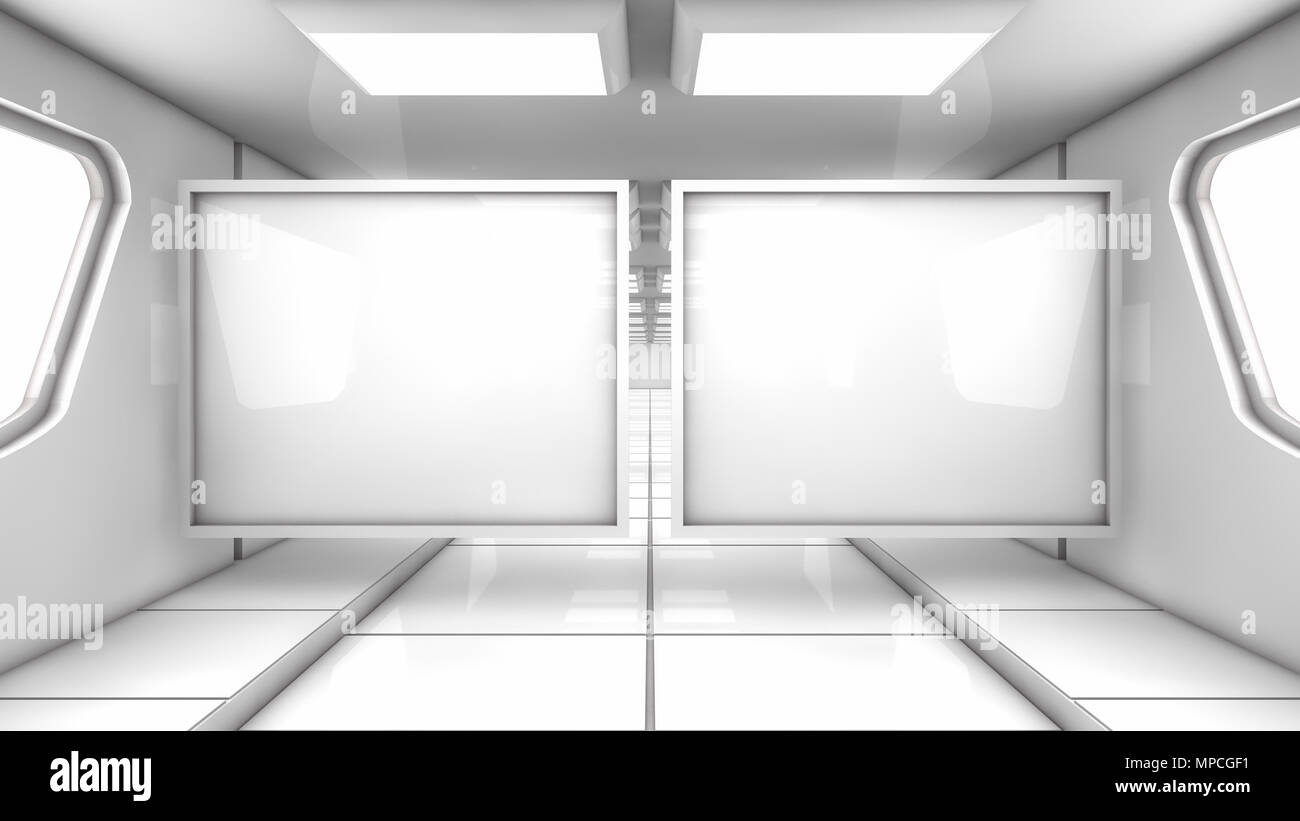 3d render. Floor, wall and lights Stock Photo