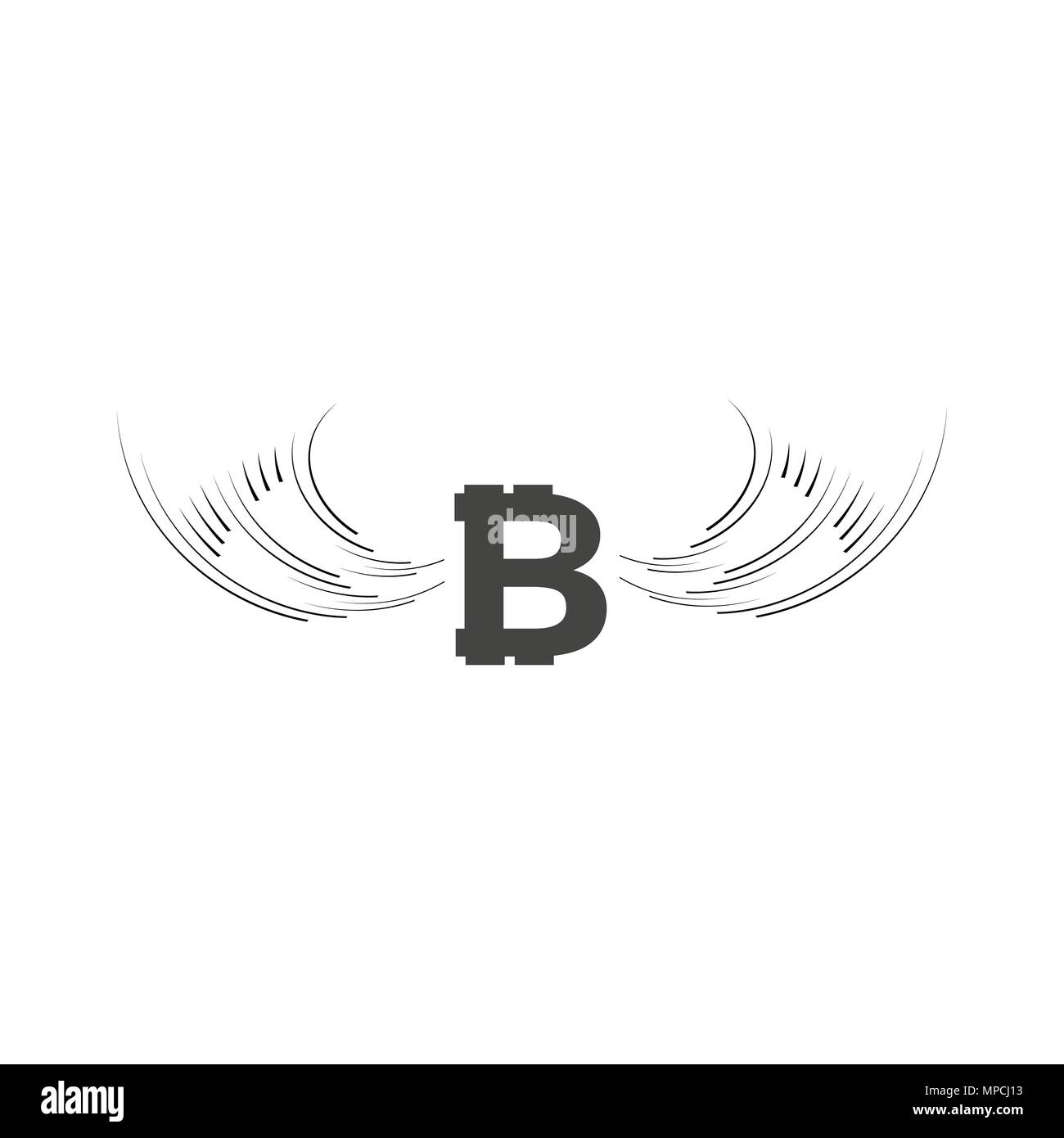 Bitcoin Cripto currency blockchain. Bitcoin flat logo on white background. Bitcoin with wings Stock Vector