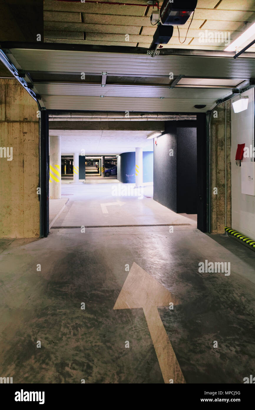 Underground Parking Garage At A Modern Apartment Building Stock