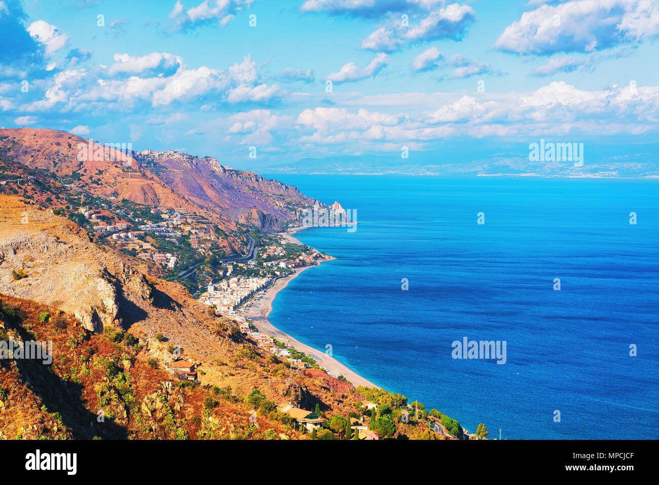 Landscape of Taormina and the Mediterranean Sea, Sicily, Italy Stock Photo Alamy