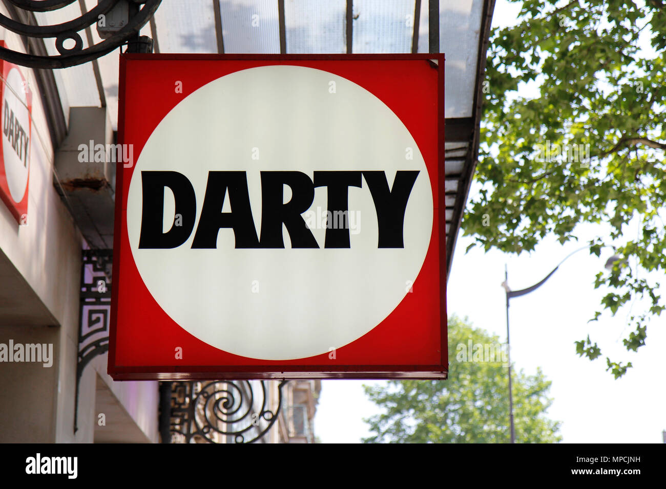 Darty, french electronic goods retailer, sign, in Paris, France Stock Photo
