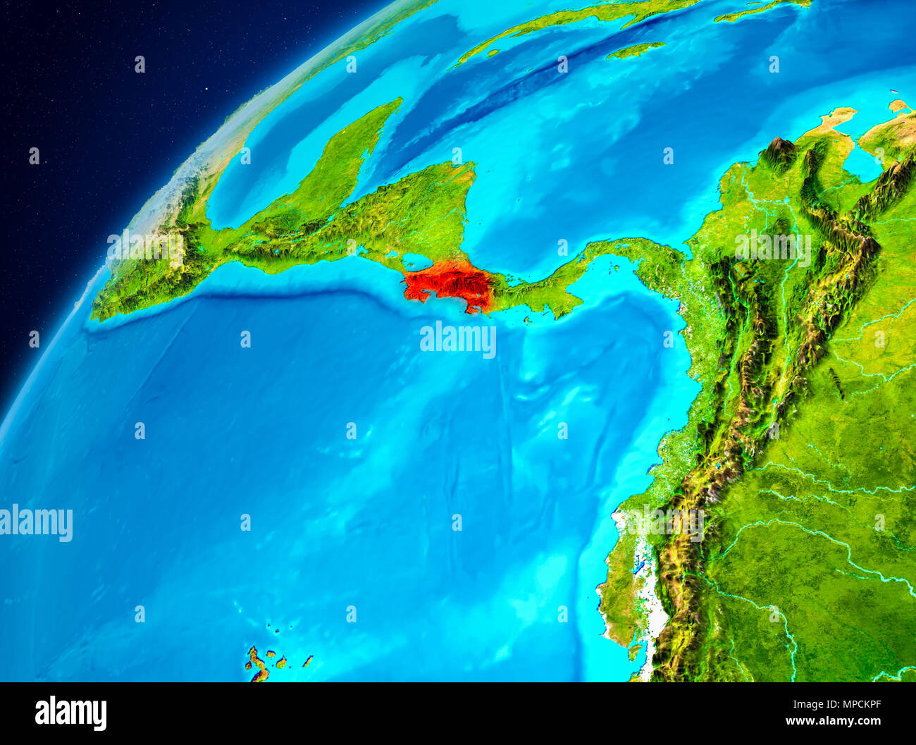 Orbit view of Costa Rica highlighted in red on planet Earth. 3D ...