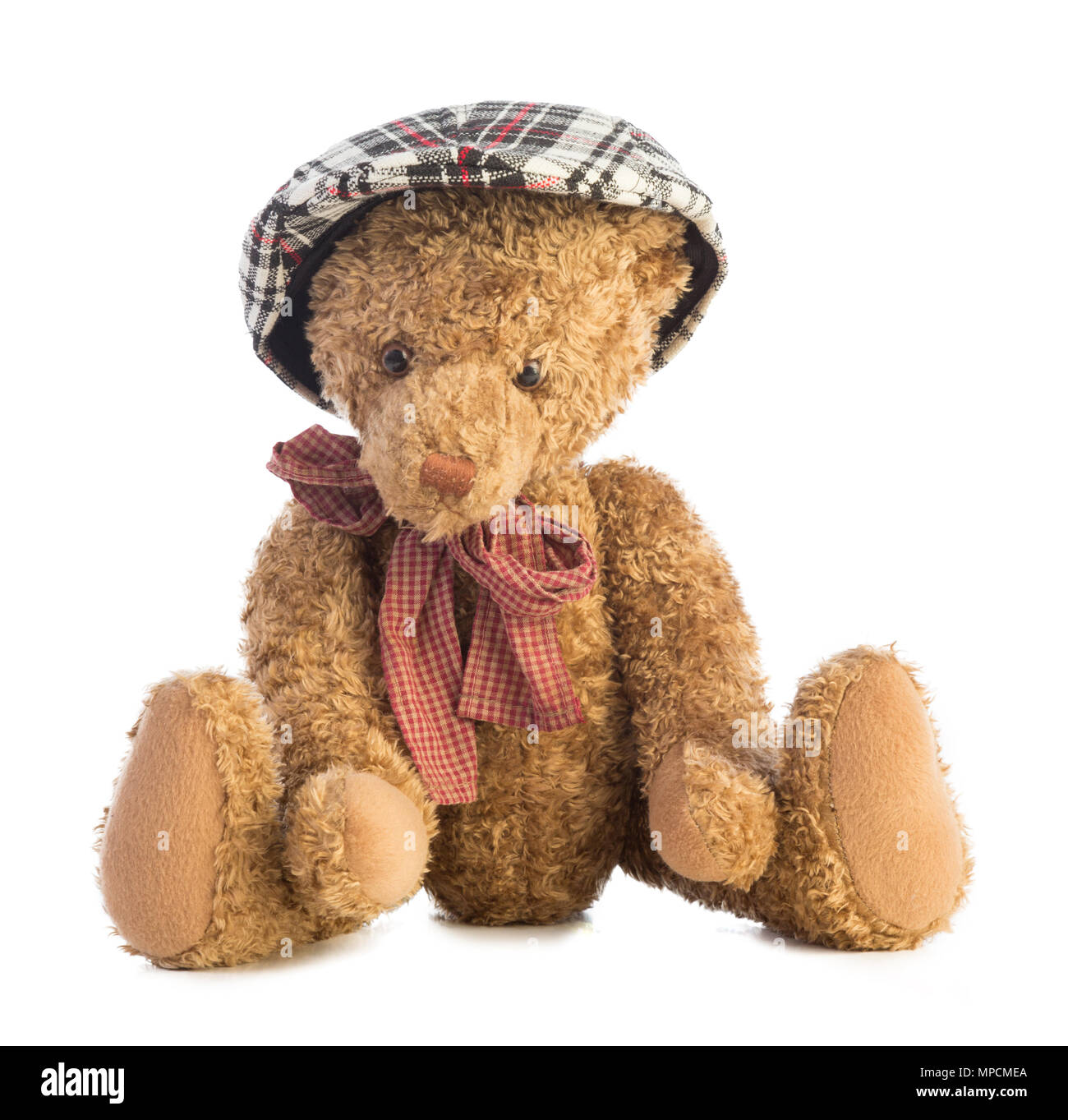 Teddy bear sitting on a white background Stock Photo - Alamy