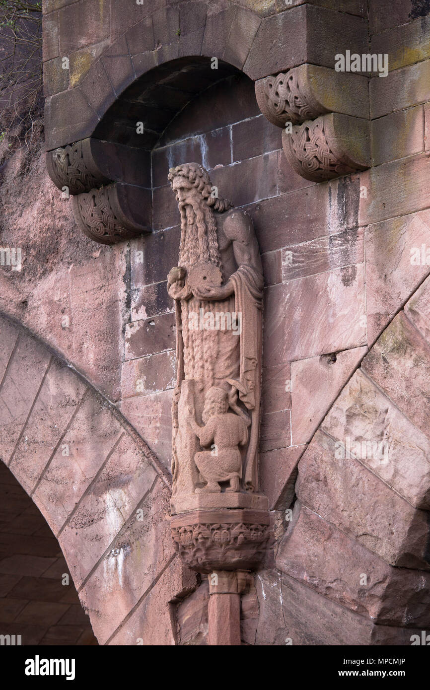 Germany, Cologne, sculpture Vater Rhein (father Rhine) on the pillar of the Suedbruecke in the district Bayenthal, railroad bridge across the river Rh Stock Photo