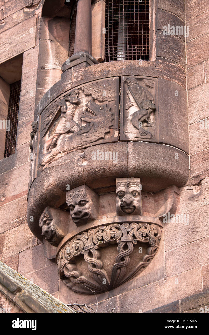 Germany, Cologne, sculptural details of the pillar of the Suedbruecke in the district Bayenthal, railroad bridge across the river Rhine.  Deutschland, Stock Photo