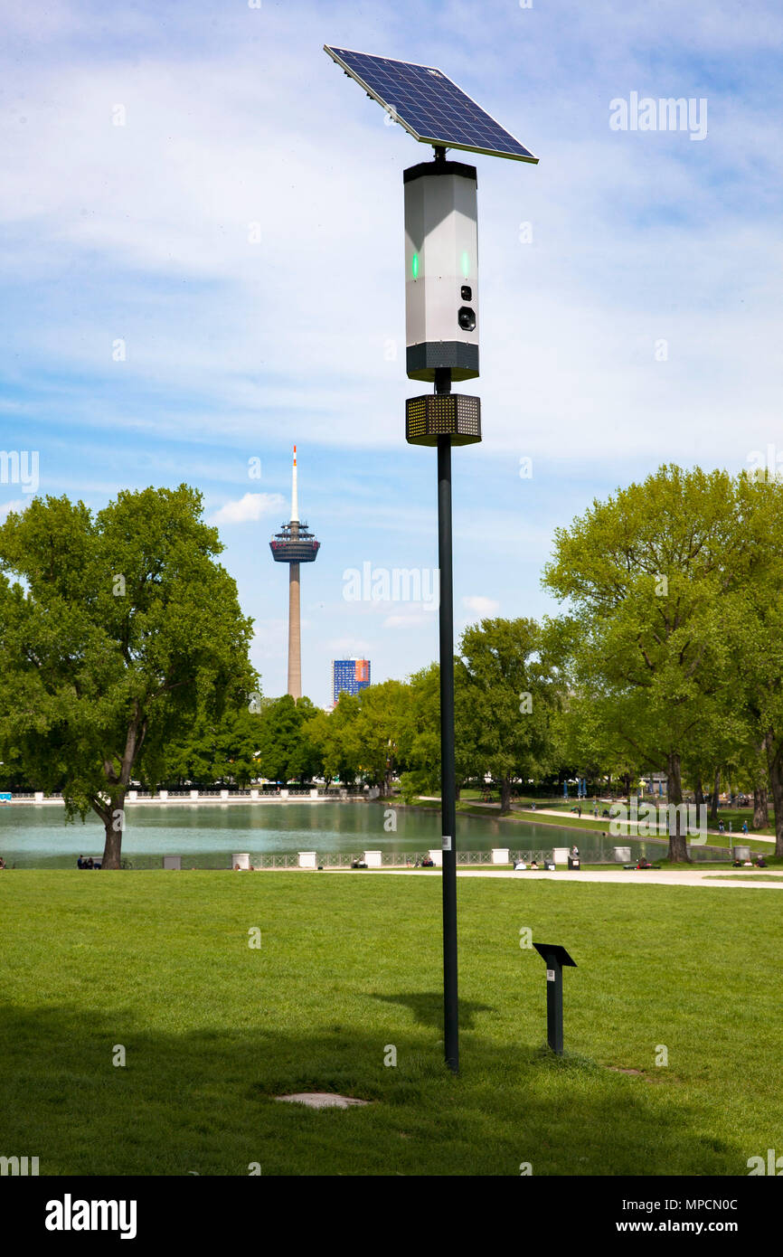 thunderstorm and storm warning system TUBE of the company Coptr at the Aachener Weiher, Cologne, Germany. The system fully automatically alerts people Stock Photo