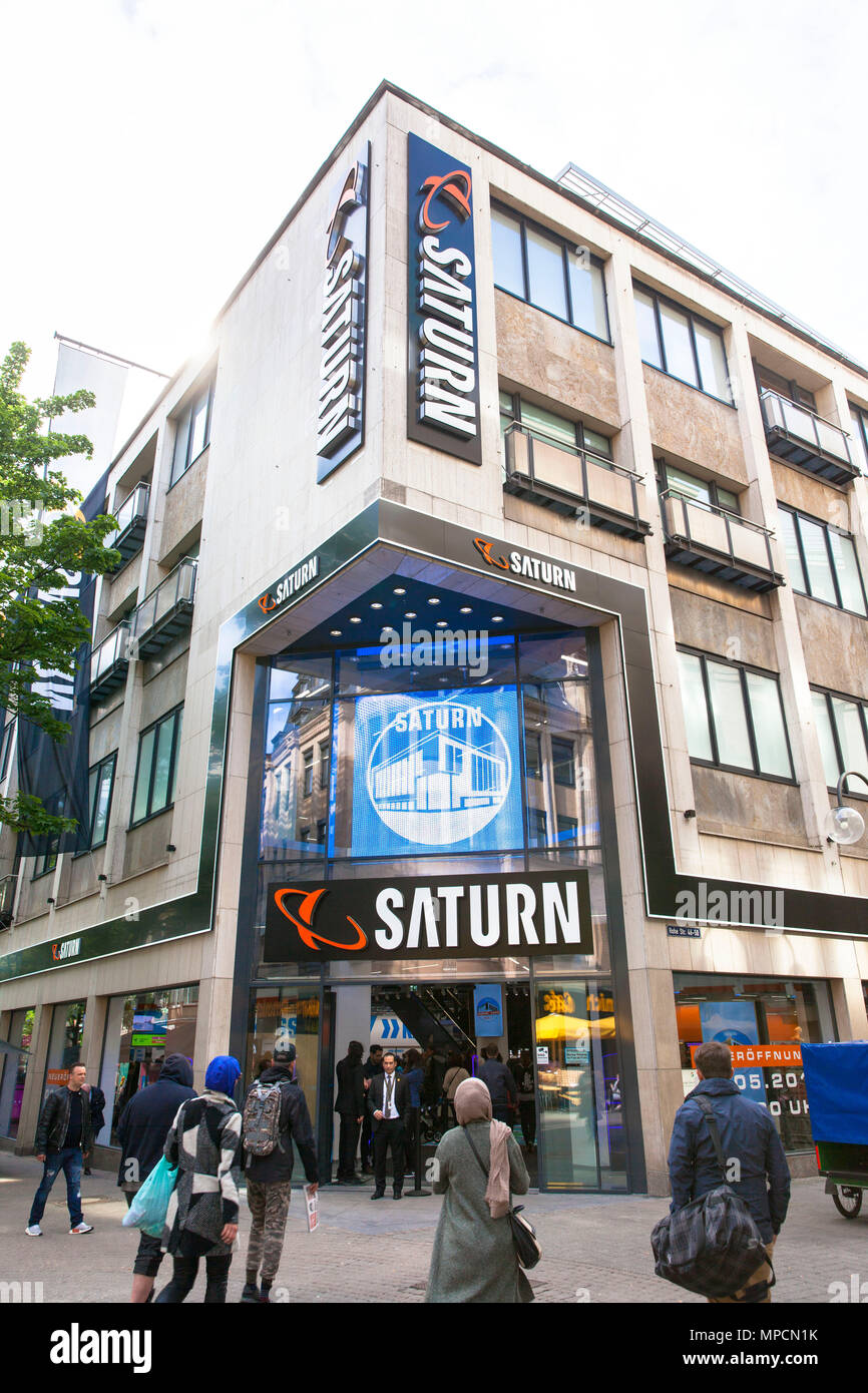 Germany, Cologne, the electronics store Saturn on the shopping street Hohe Strasse.  Deutschland, Koeln, der Elektrofachmarkt Saturn in der Fussgaenge Stock Photo