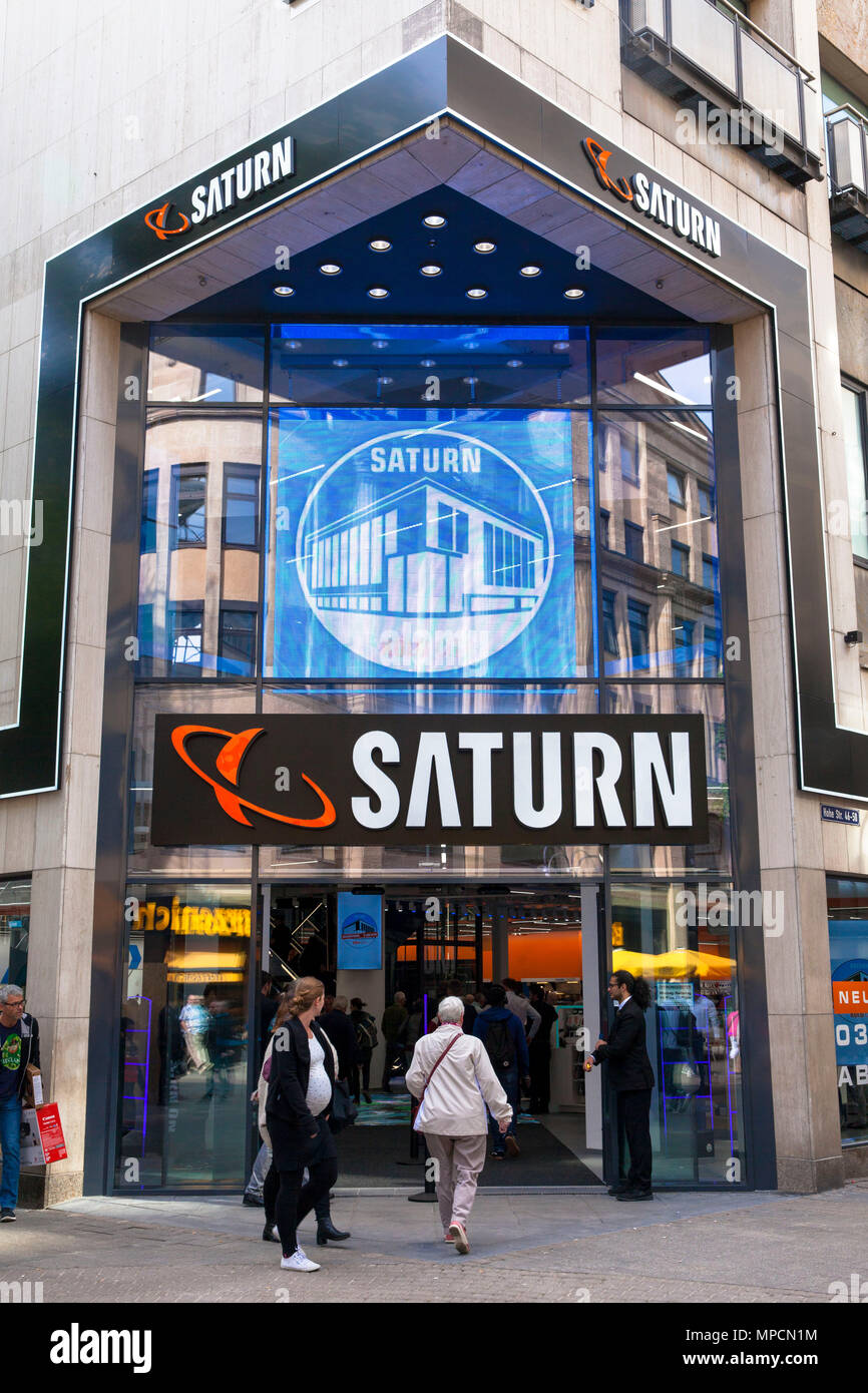 Germany, Cologne, the electronics store Saturn on the shopping street Hohe Strasse.  Deutschland, Koeln, der Elektrofachmarkt Saturn in der Fussgaenge Stock Photo