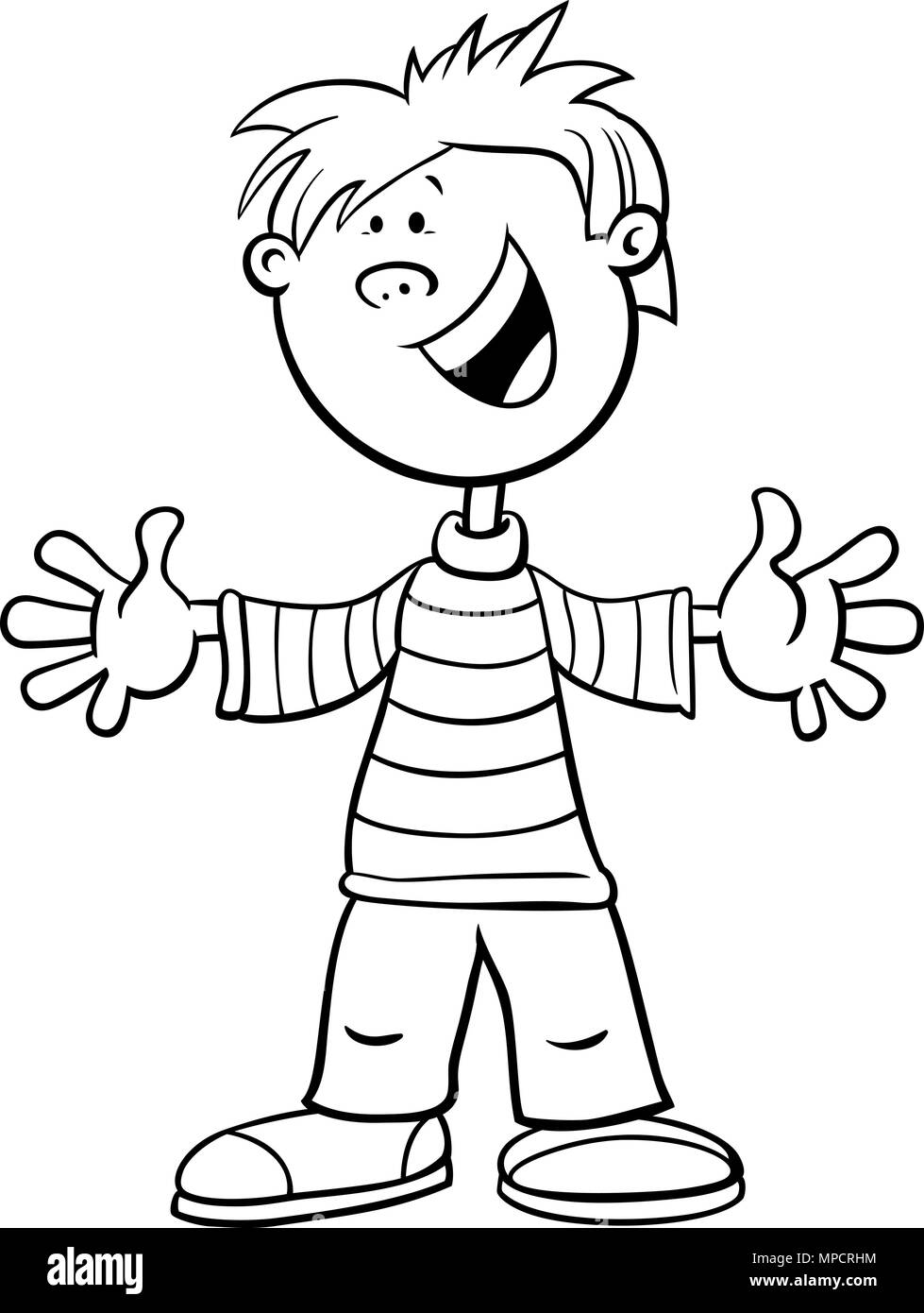 Black and White Cartoon Illustration of Elementary School Age Kid ...