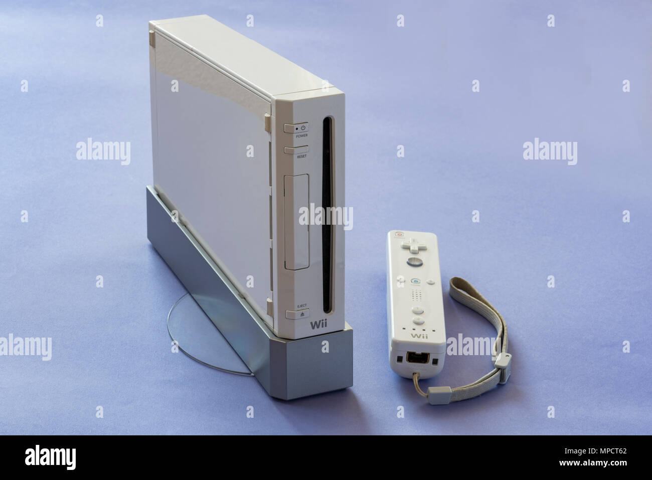 Nintendo Wii games console and hand controller. Stock Photo