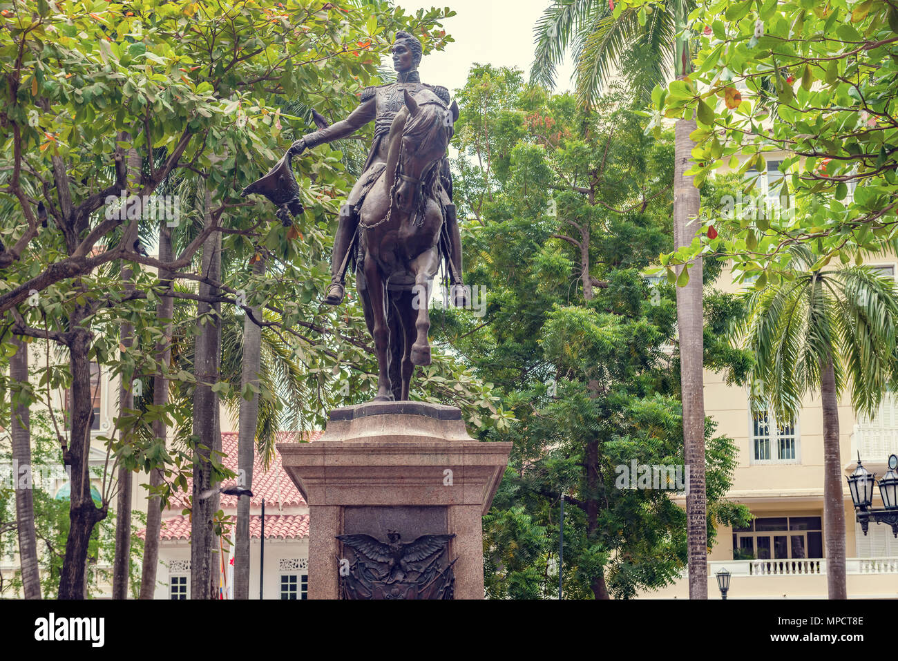View at Statue of the state founder Simon Bolivar in Bolivar Park Plaza