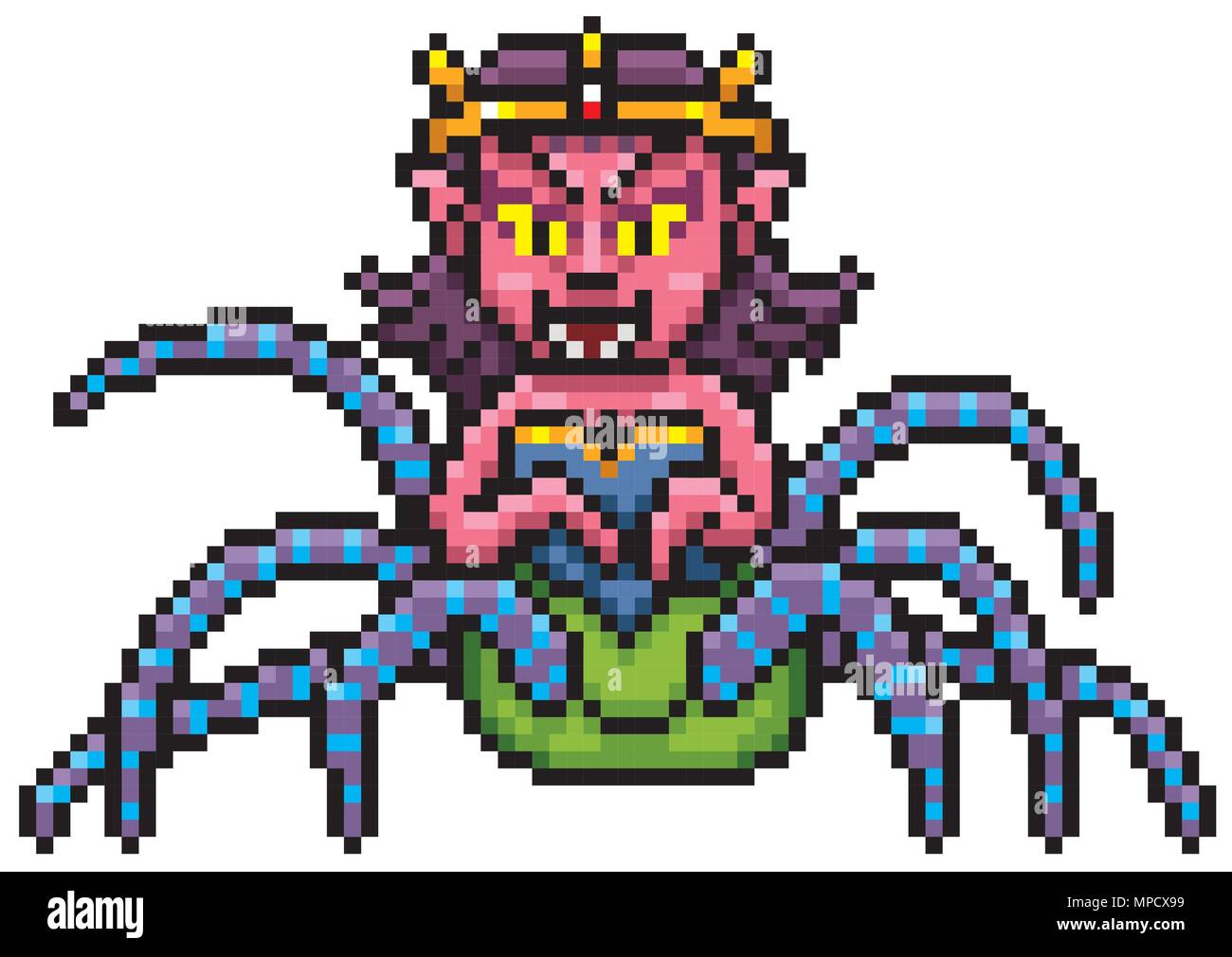 Vector illustration of Cartoon Spider monster - Pixel design Stock Vector