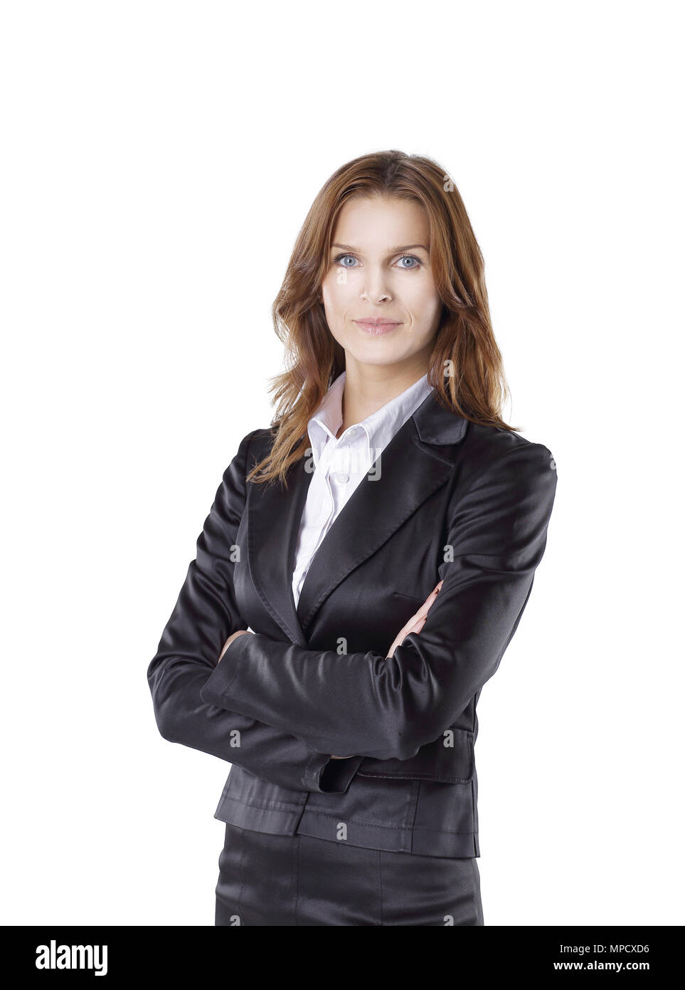 portrait of confident young business woman in black business suit Stock ...