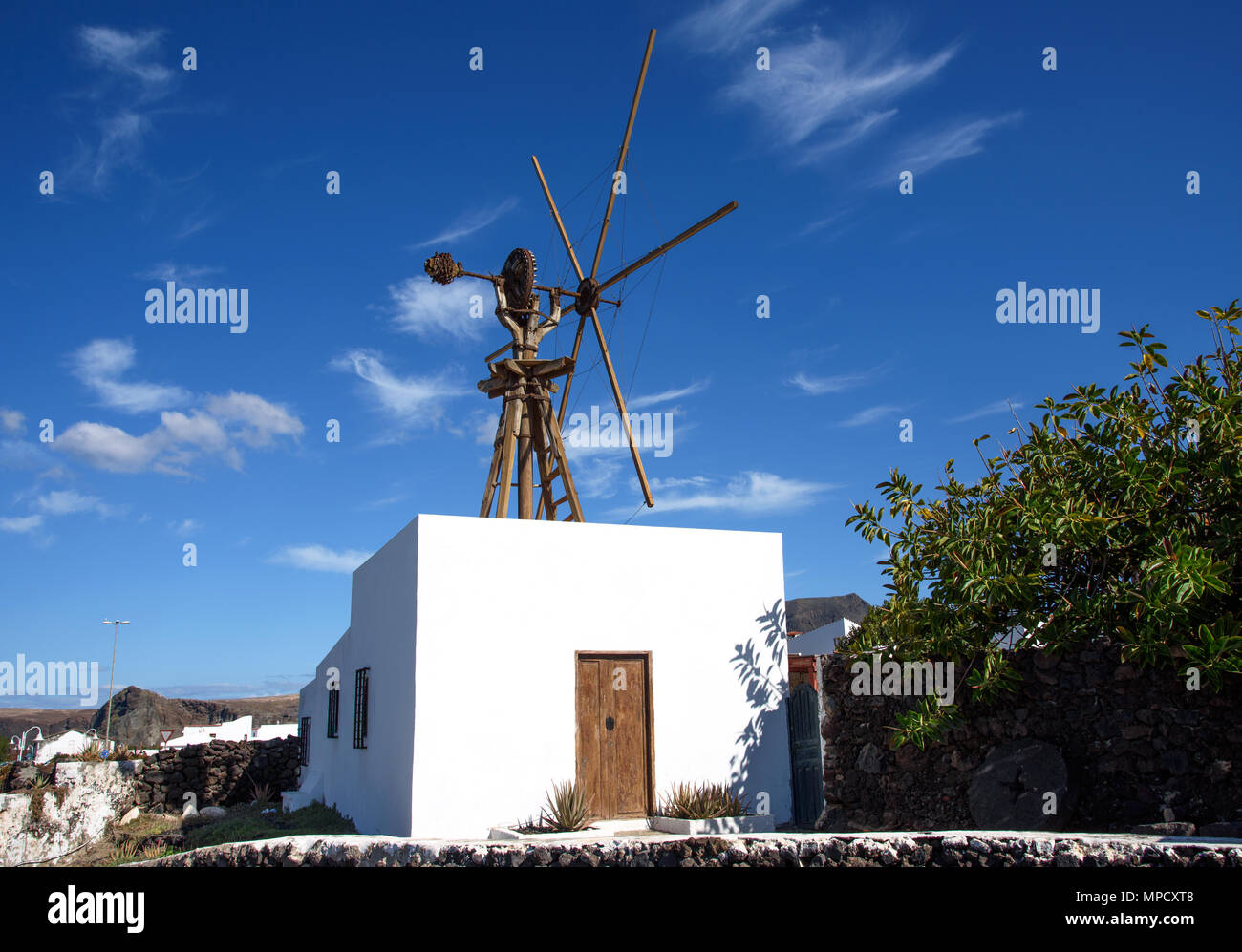 View on Old windmill in Agaete, Gran Canaria, Spain Stock Photo