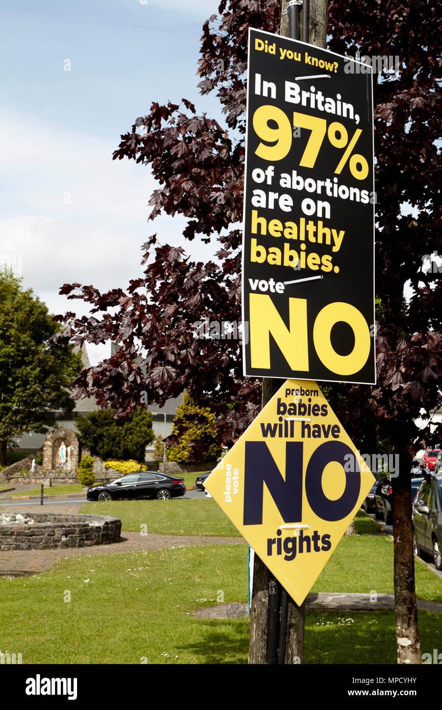 Irish abortion referendum no campaign posters near to a catholic church in breaffy mayo ireland Stock Photo