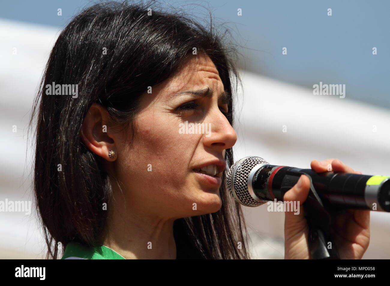 25 April 2018 - Rome - Italy - 25 April 2018 - Rome - Italy -The mayor of Rome Virginia Raggi at Porta San Paolo on the stage of the Anpi for the Libe Stock Photo