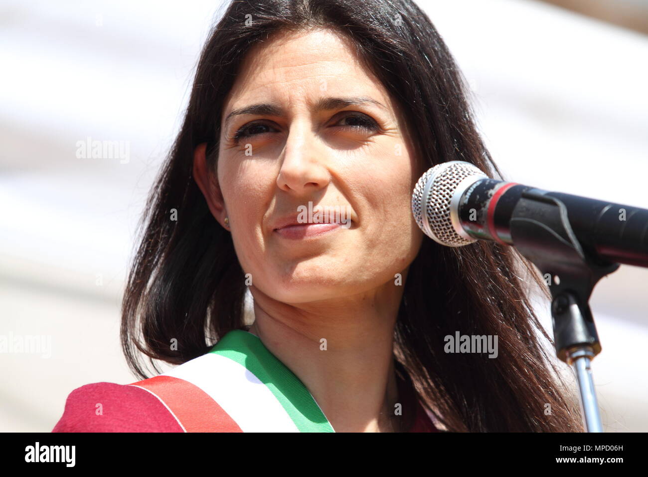 25 April 2018 - Rome - Italy - 25 April 2018 - Rome - Italy -The mayor of Rome Virginia Raggi at Porta San Paolo on the stage of the Anpi for the Libe Stock Photo