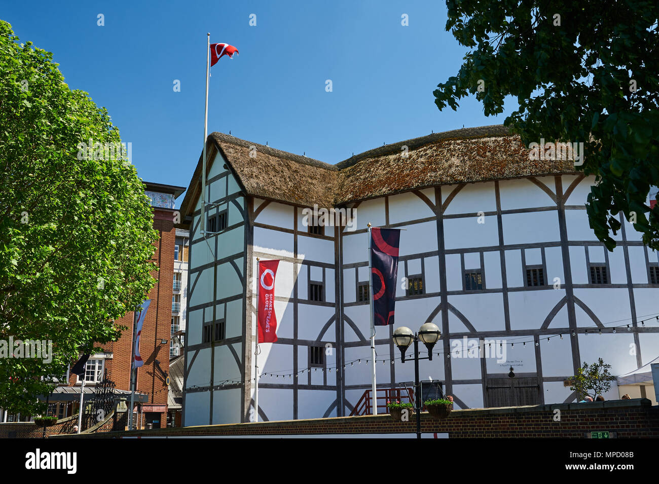 Globe Theatre, Southwark,  London, on the south bank of the River Thames is a replica building of William Shakespeare's original theatre Stock Photo