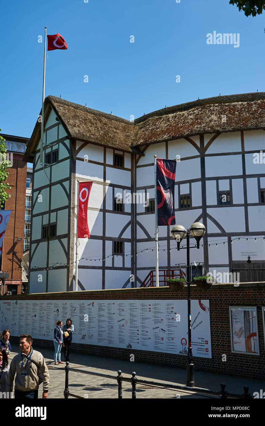 Globe Theatre, Southwark,  London, on the south bank of the River Thames is a replica building of William Shakespeare's original theatre Stock Photo