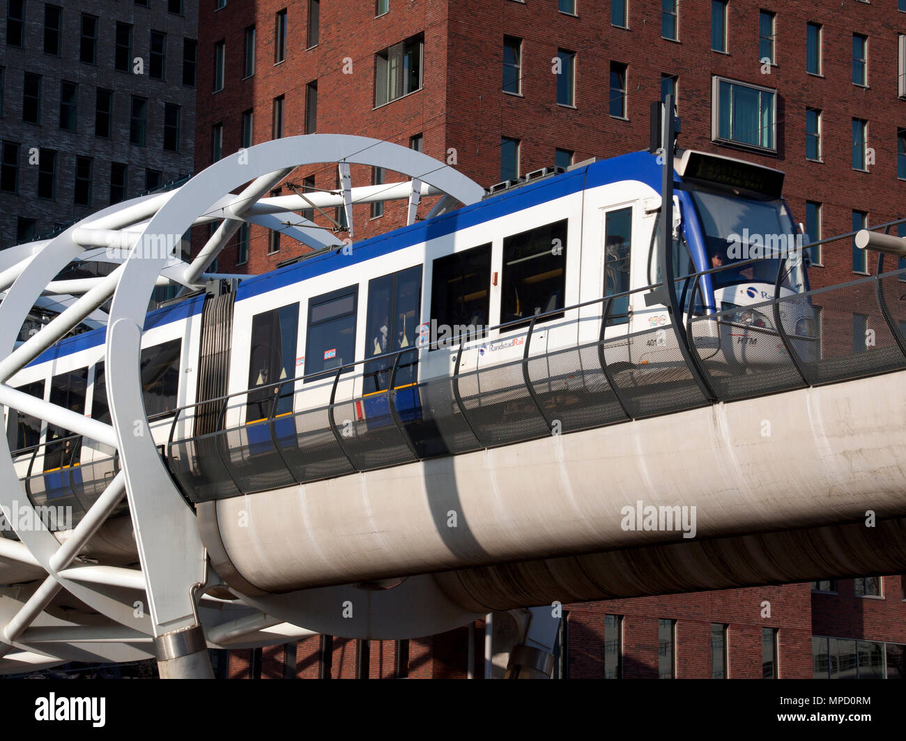 february 2015 the Hague in the Netherlands, moving randstadrail, lightrail connection in Holland Stock Photo