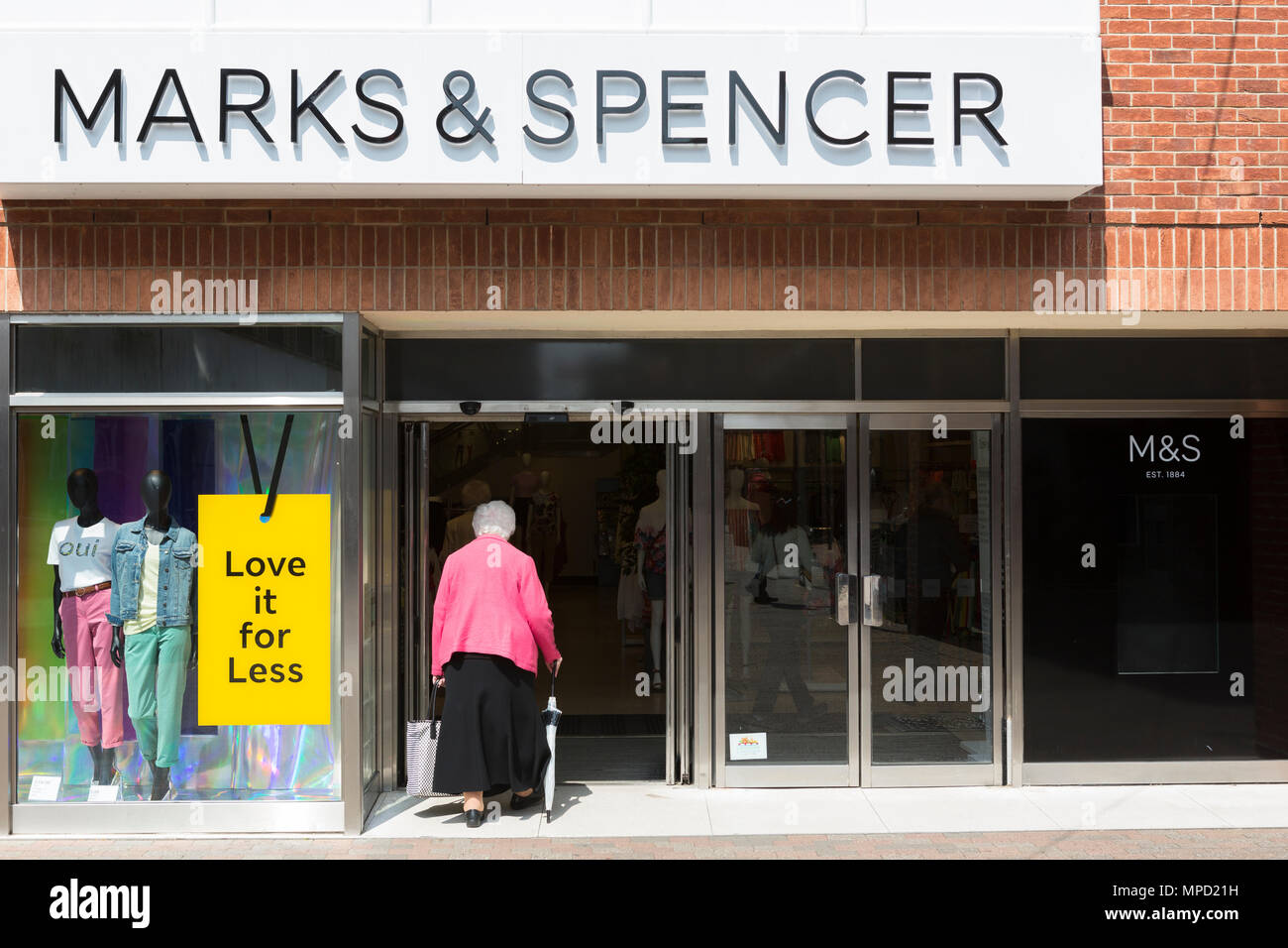 The entrance to a Marks and Spencer shop on a British high street Stock Photo