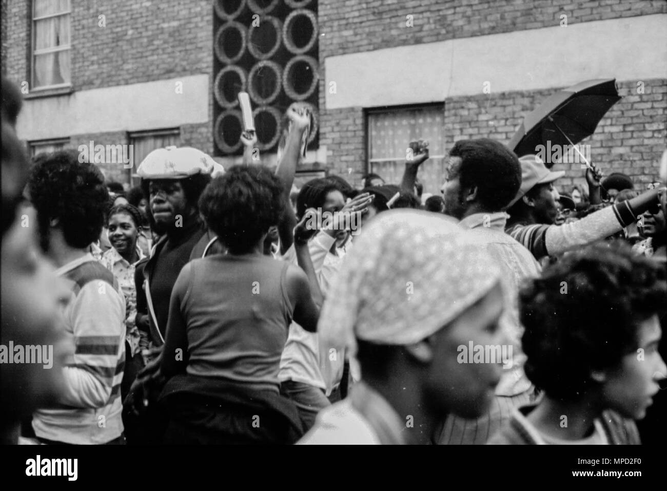 The Notting Hill Carnival in the streets of West London in 1976, the largest street festival in Europe. Great history of the Carnival images. Stock Photo